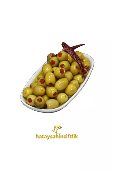 Hatay Usulü Biber Dolgulu Yeşil Zeytin - Doğal Salamura Kahvaltılık